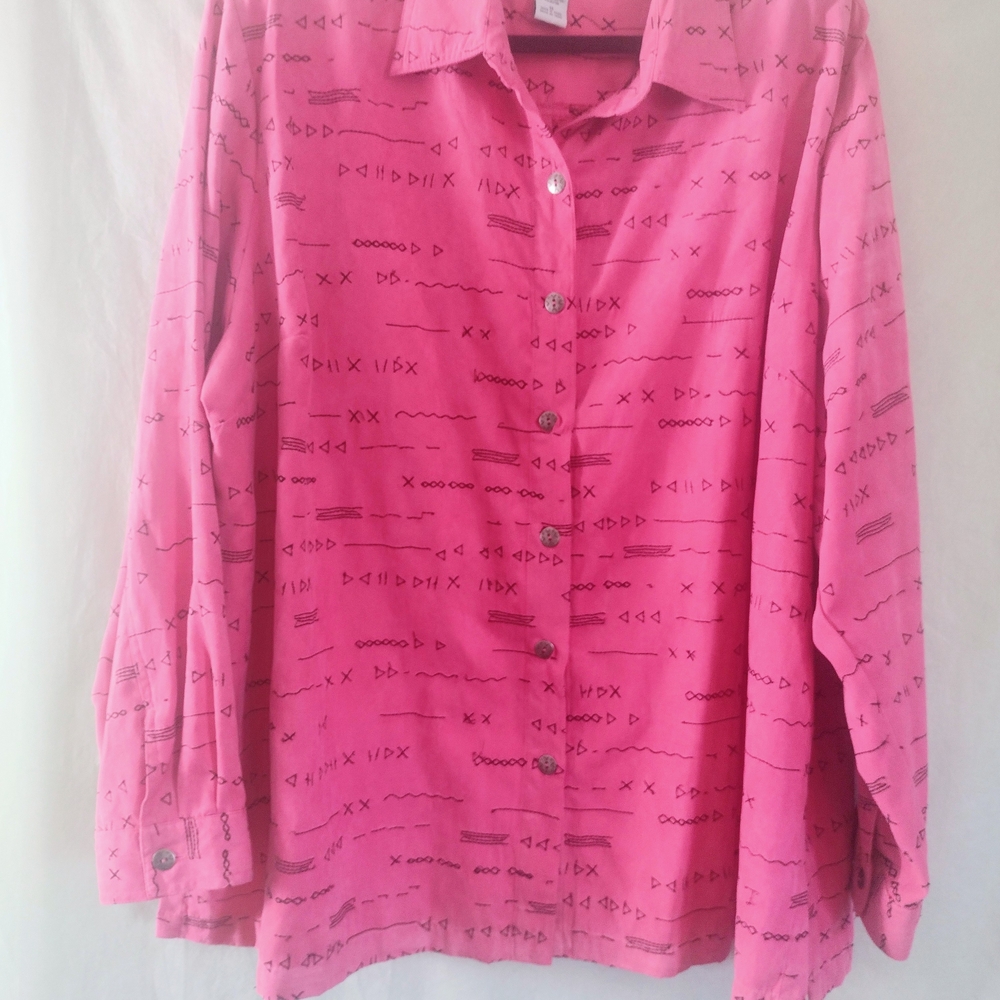 Maggie Barnes Hot Pink Blouse with Black Linear Detail